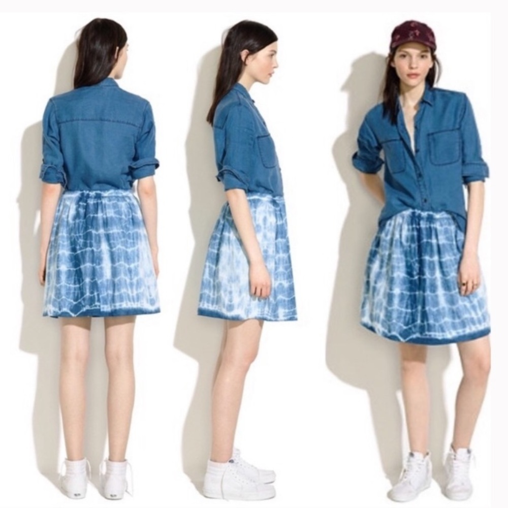 Madewell Tie Dye Indigo Shibori Linen Skirt Size 10